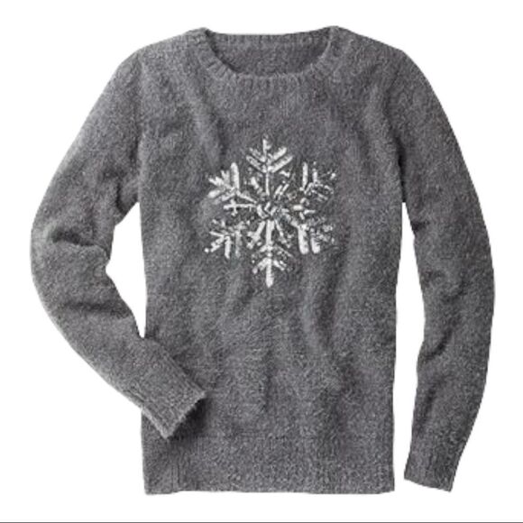 𝅺avon Grey Eyelash Knit Snowflake Sequin Appliqué Crewneck Sweater Size M - Picture 2 of 7
